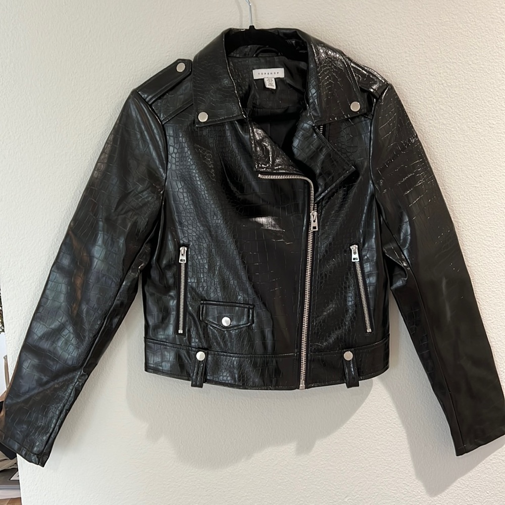 Topshop Black Snake Skin Leather Jacket - Size US6